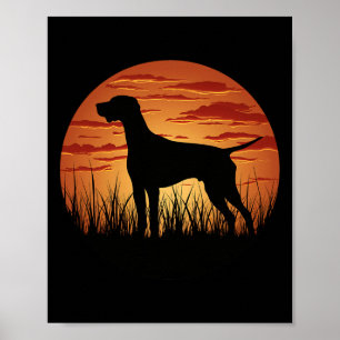 The Hunting Pointer Dog Silhouetted Against The Su Poster