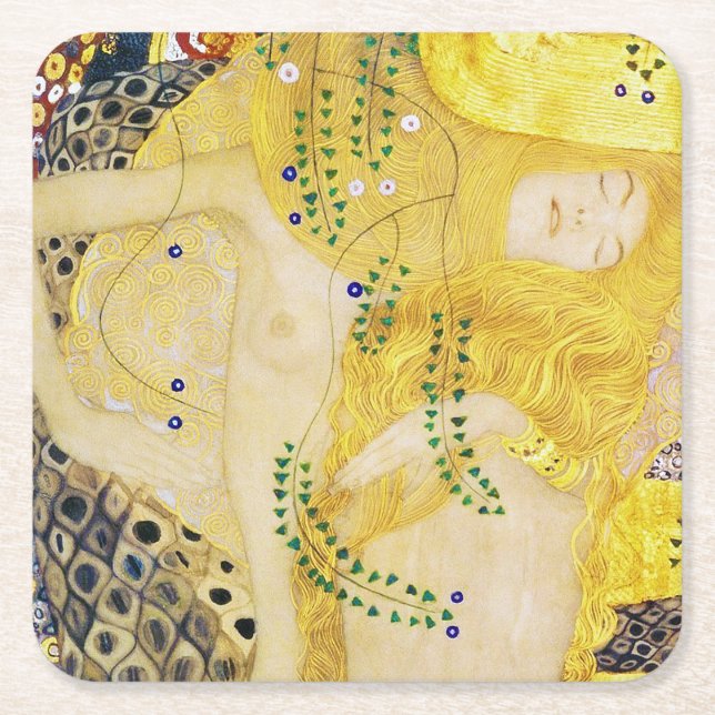 The Hydra, Gustav Klimt Square Paper Coaster (Front)
