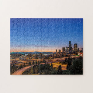 The I-5 freeway and downtown Seattle at twilight Jigsaw Puzzle