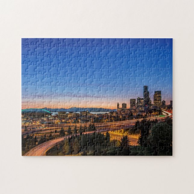The I-5 freeway and downtown Seattle at twilight Jigsaw Puzzle (Horizontal)