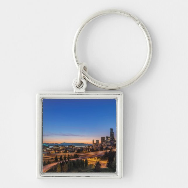 The I-5 freeway and downtown Seattle at twilight Key Ring (Front)