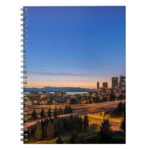 The I-5 freeway and downtown Seattle at twilight Notebook