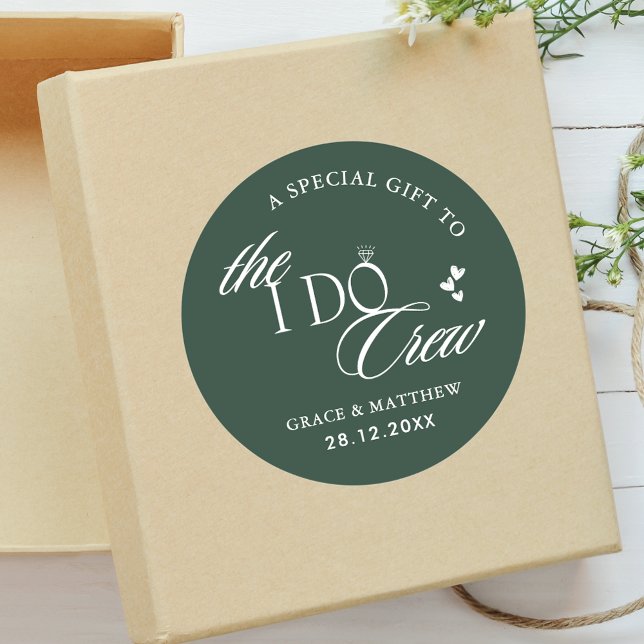 The I Do Crew Wedding Party Favour Emerald Green Classic Round Sticker (Creator Uploaded)