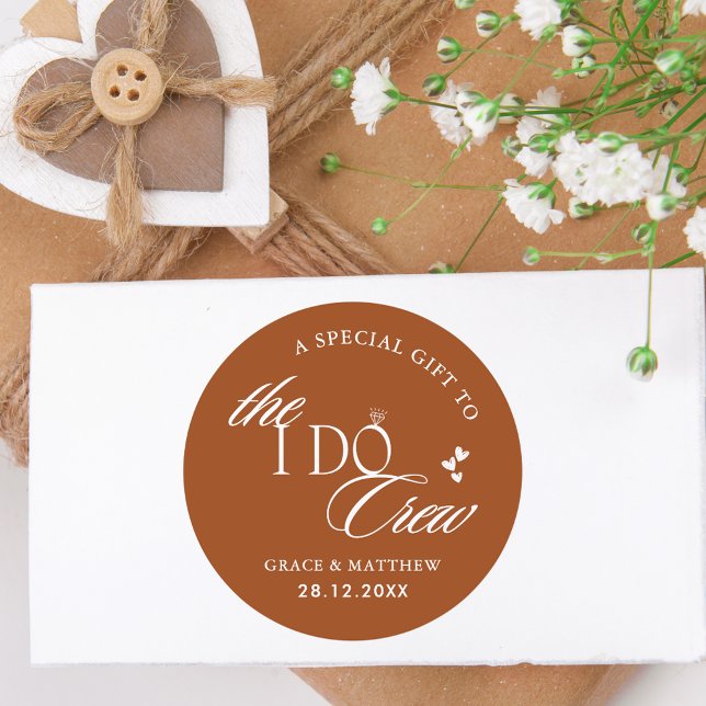 The I Do Crew Wedding Party Gift Favour Terracotta Classic Round Sticker (Creator Uploaded)