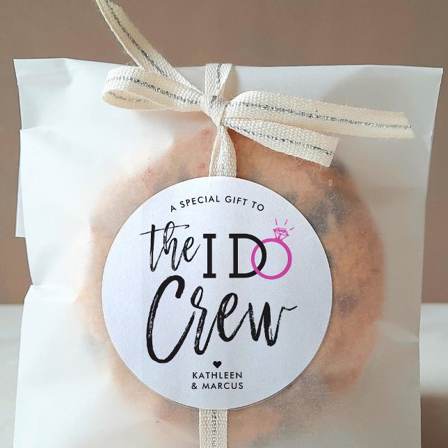 The I Do Crew | Wedding Party Pink Ring Classic Round Sticker (Creator Uploaded)