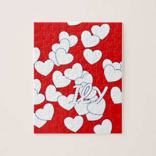 The 'I Love You' Puzzle, Red And White Hearts Jigsaw Puzzle