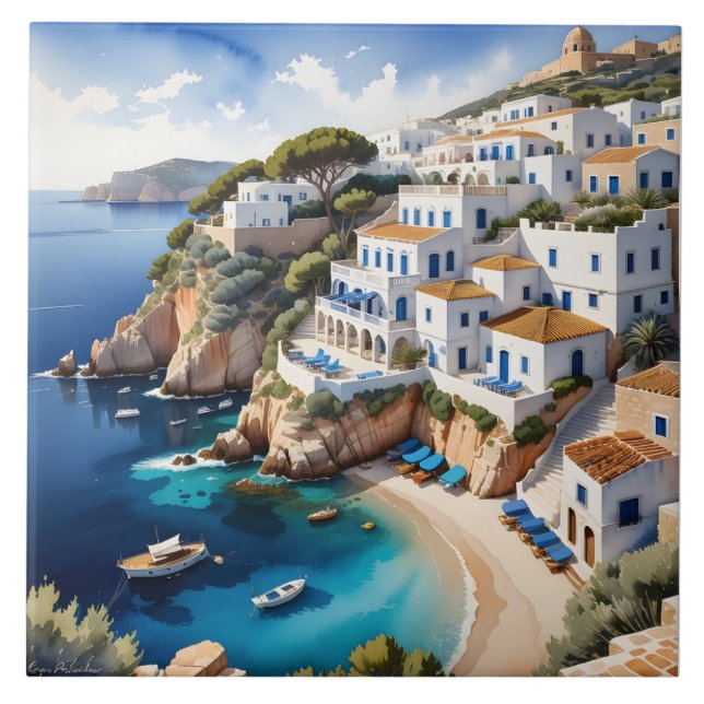 The Ibiza coast is home to many beautiful Greek vi Ceramic Tile (Front)
