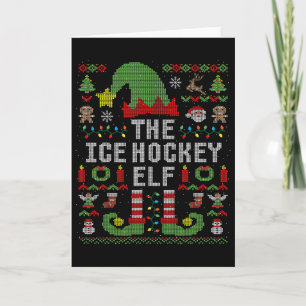 The Ice Hockey Elf Ugly Christmas Matching Family  Card