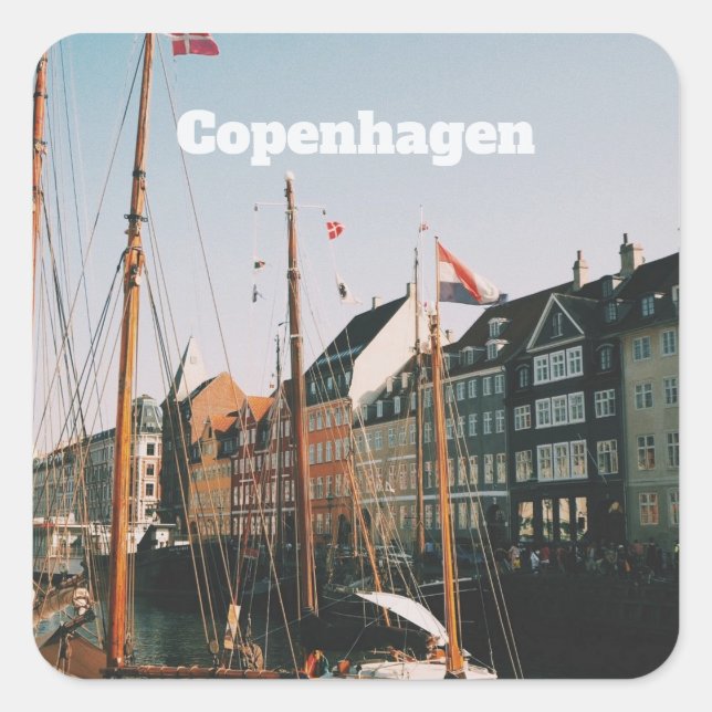 The iconic Nyhavn, Copenhagen, Denmark Square Sticker (Front)