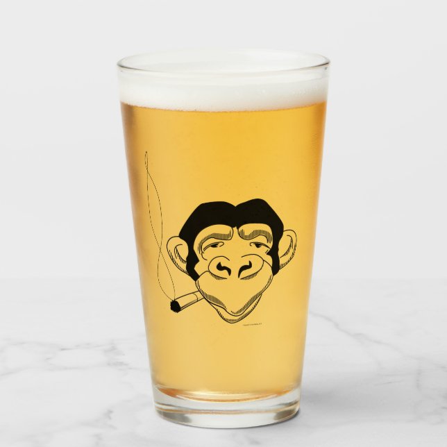 The Iconic Smoking Chimp Beer Glass (Front Filled)