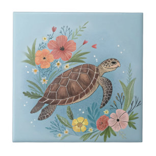 The illustration of a sea turtle ceramic tile