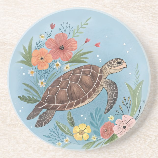 The illustration of a sea turtle coaster (Front)
