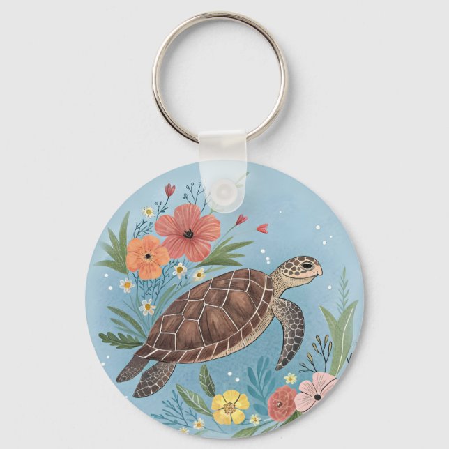 The illustration of a sea turtle key ring (Front)