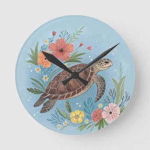 The illustration of a sea turtle round clock