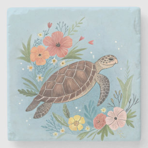 The illustration of a sea turtle stone coaster