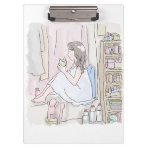 The illustration of a woman sitting by the window clipboard