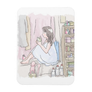 The illustration of a woman sitting by the window magnet