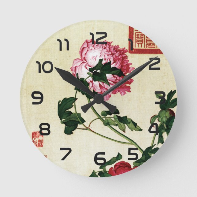 The Immortal Peony Fine Art Round Clock (Front)