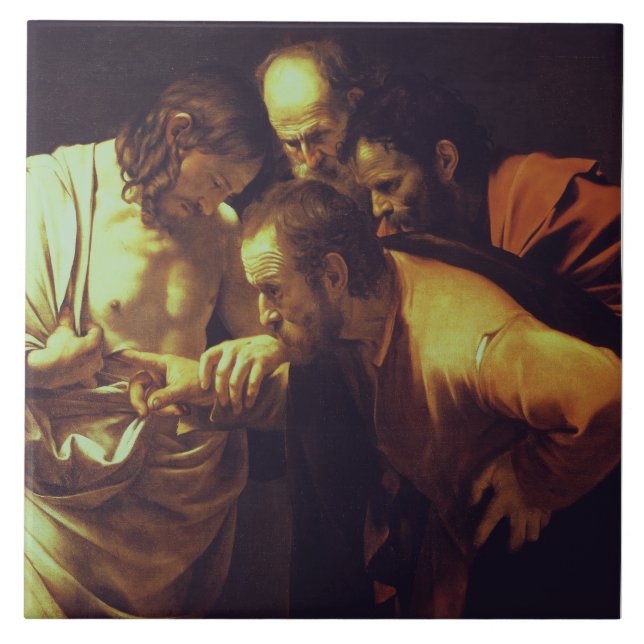 The Incredulity of Saint Thomas by Caravaggio Ceramic Tile (Front)