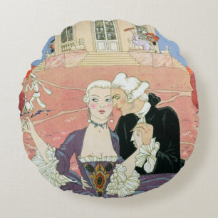 The Indolents, illustration for 'Fetes Galantes' Round Cushion