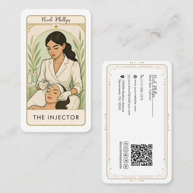 The Injector Med Spa Skin Tarot Social Media QR Business Card (Front/Back)