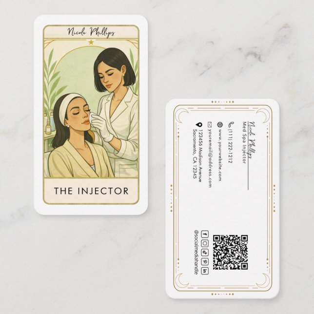 The Injector Med Spa Skin Tarot Social Media QR Business Card (Front/Back)