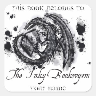 The Inky Bookwyrm Bookplate Square Sticker