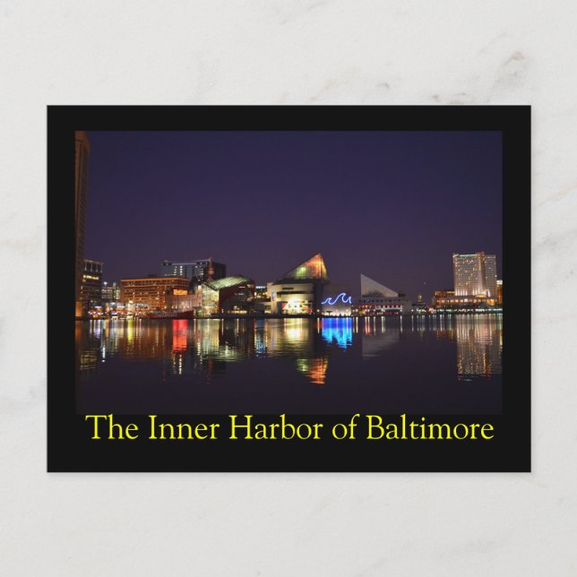 The Inner Harbour of Baltimore at Night Postcard (Front)