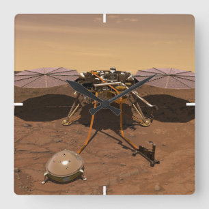 The Insight Lander Operating On Surface Of Mars. Square Wall Clock