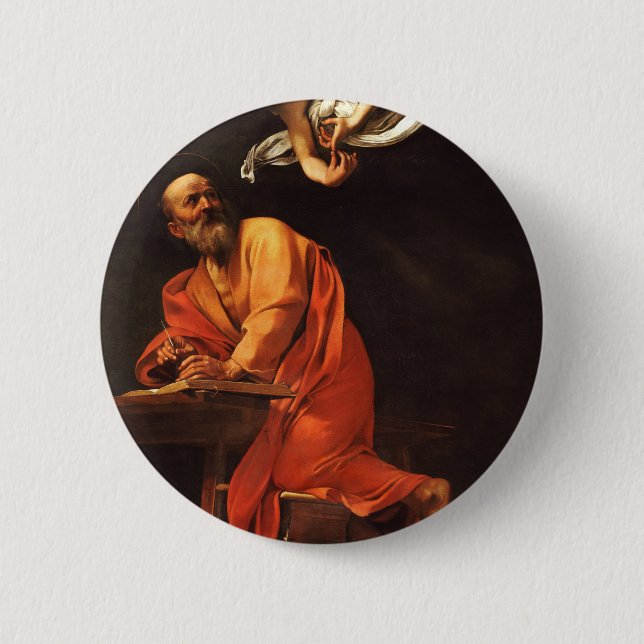 The Inspiration of Saint Matthew, Caravaggio 6 Cm Round Badge (Front)
