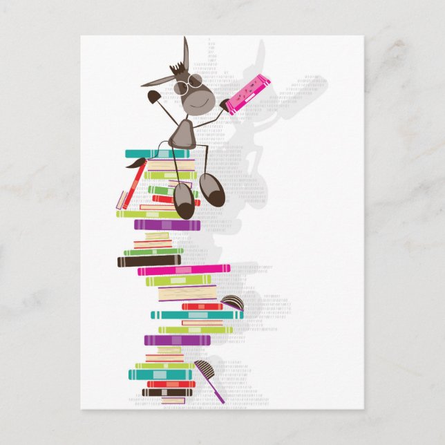 The Intellectual Donkey on top of a tower of books Postcard (Front)