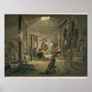 The Interior of the Hut of a Mandan Chief, plate 1 Poster