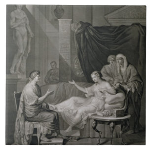 The Interview of Augustus and Cleopatra, engraved Ceramic Tile