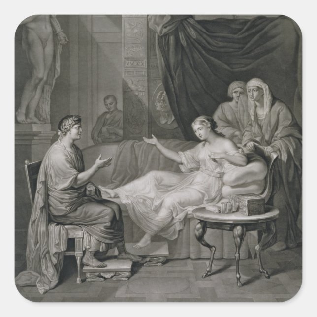 The Interview of Augustus and Cleopatra, engraved Square Sticker (Front)