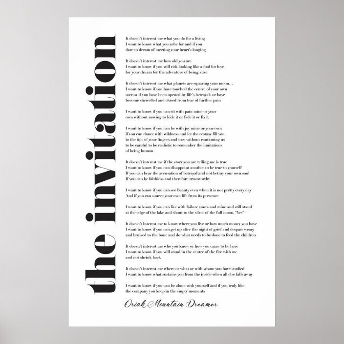 The Invitation by Oriah Mountain Dreamer Poster | Zazzle.com.au