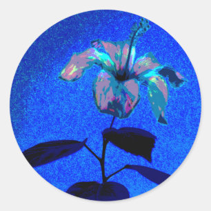 The Iridescent Hibiscus Bloom Blue Pink Classic Round Sticker