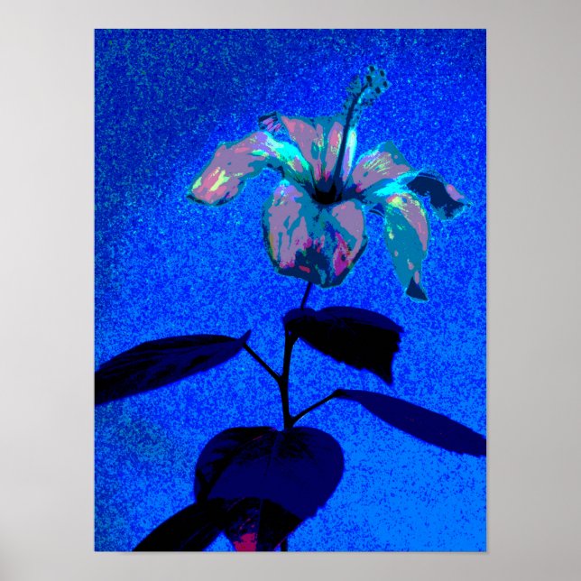 The Iridescent Hibiscus Bloom Blue Pink Poster (Front)