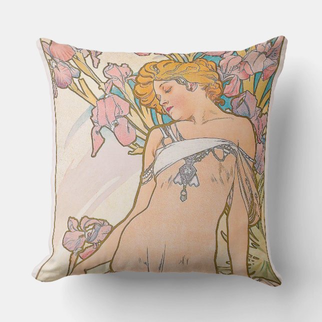 The Iris (1897) by Alphonse Mucha  Cushion (Front)