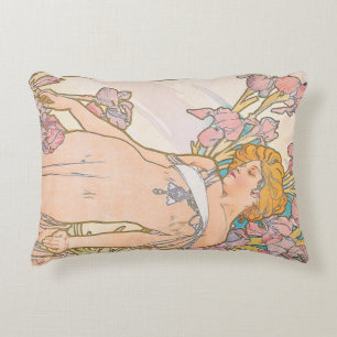 The Iris (1897) by Alphonse Mucha Decorative Cushion