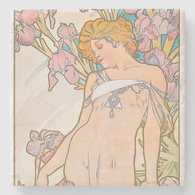 The Iris (1897) by Alphonse Mucha  Stone Coaster (Front)