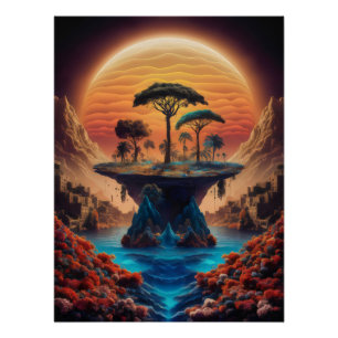 The island at sunset. poster