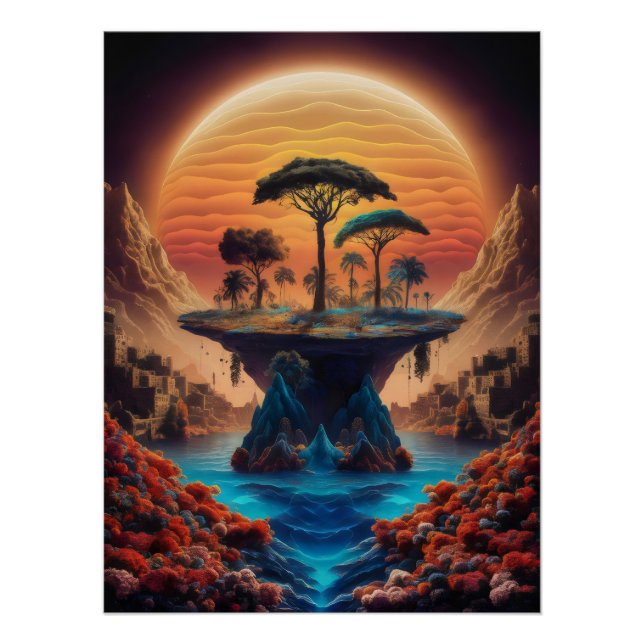 The island at sunset. poster (Front)