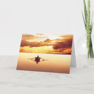 "The Islander" Row Boat at Sunset Watercolor Card