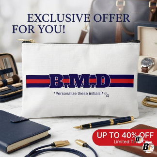 The Ivy League Custom Varsity Monogram Navy & Red Accessory Pouch