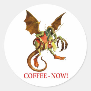 THE JABBERWOCKY DEMANDS COFFEE NOW! CLASSIC ROUND STICKER