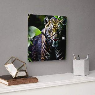 The Jaguar - Fierce Jungle Predator Square Wall Clock