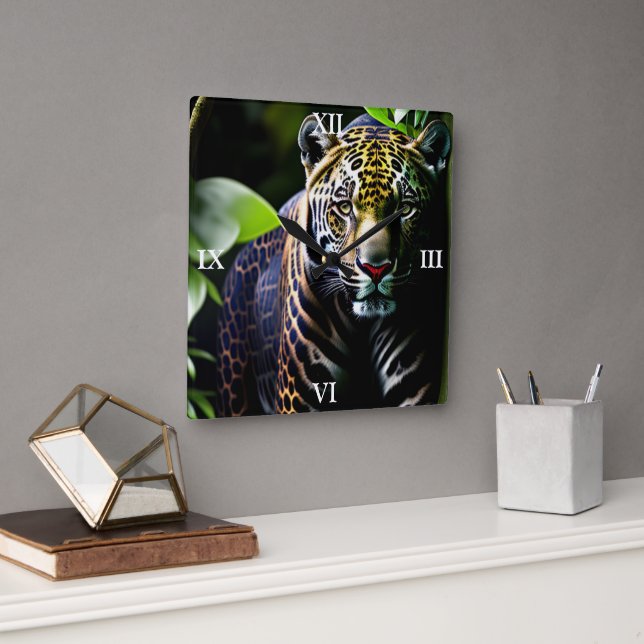 The Jaguar - Fierce Jungle Predator Square Wall Clock (Office)