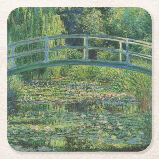 The Japanese Bridge (Water-Lily Pond), Monet Square Paper Coaster (Front)