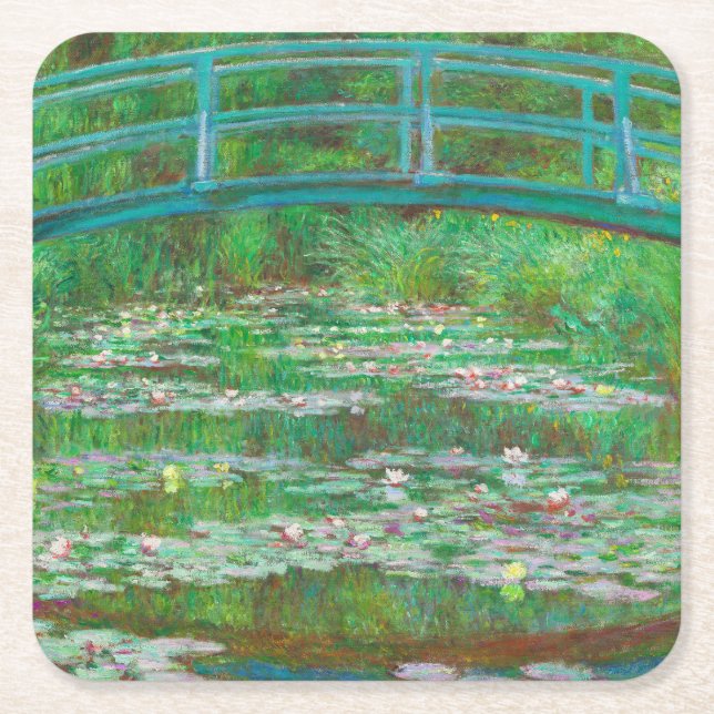 The Japanese Footbridge by Claude Monet Square Paper Coaster (Front)