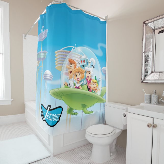The Jetsons | The Family Flying Car Shower Curtain (In Situ)
